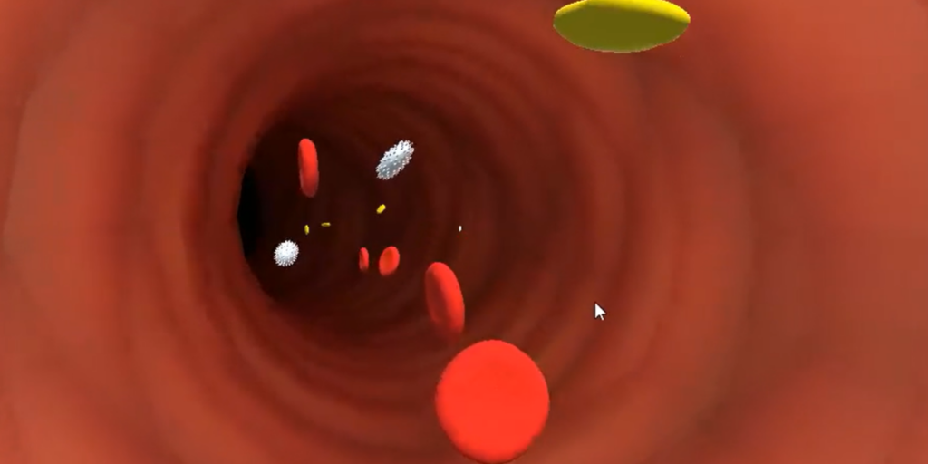 red blood cells and platelets flowing through vessel